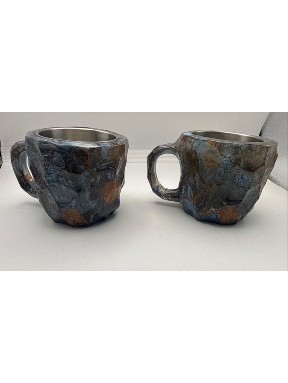 Set of 2 Faux Mineral Crystal Coffee Mugs Resin Stone Texture Stainless Steel